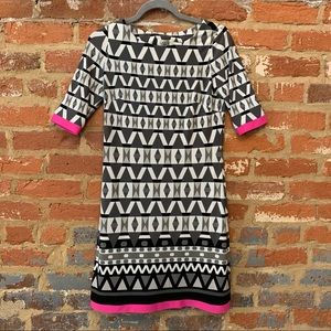 Eliza J Black, White, Pink Graphic Print Dress